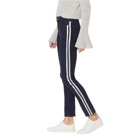 NEW Paige Denim Hi-Rise Jeans Sz 26 Hoxton Ankle Peg Indigo Metallic Tux Stripe - Picture 2 of 9